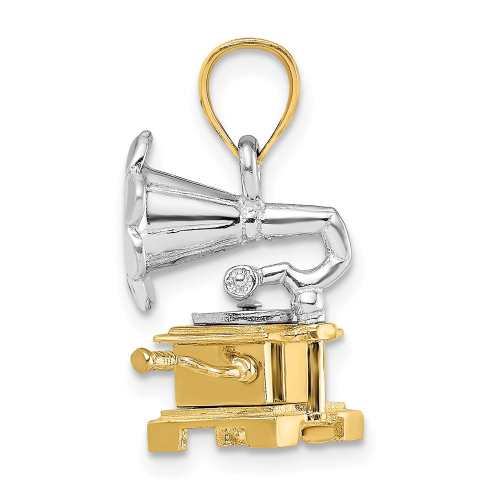 14k Two-tone Gold Two-tone Gold 3-D Moveable Phonograph Charm