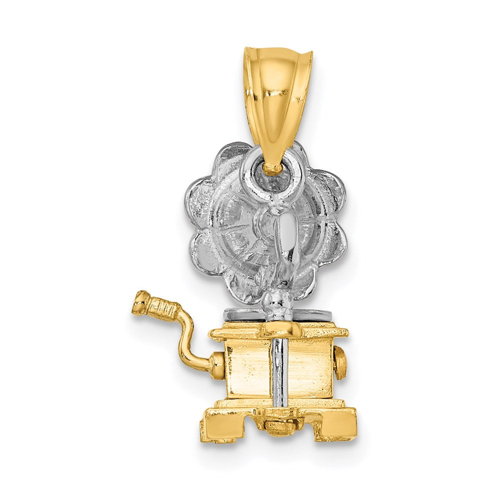 14k Two-tone Gold Two-tone Gold 3-D Moveable Phonograph Charm