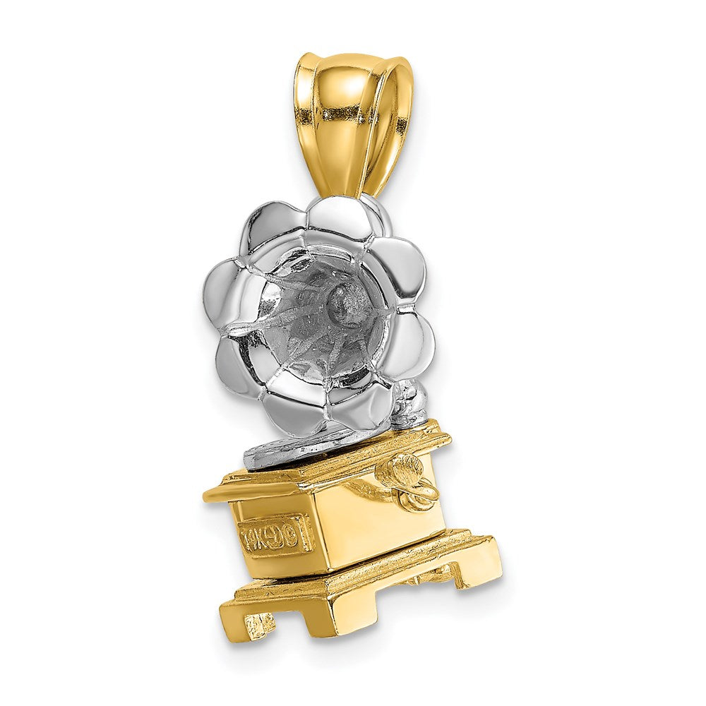 14k Two-tone Gold Two-tone Gold 3-D Moveable Phonograph Charm