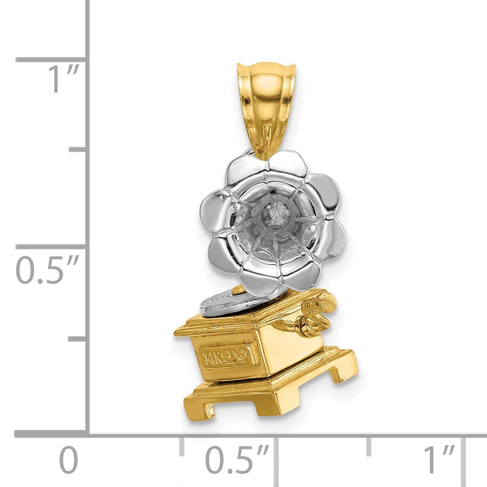 14k Two-tone Gold Two-tone Gold 3-D Moveable Phonograph Charm