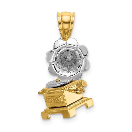 14k Two-tone Gold Two-tone Gold 3-D Moveable Phonograph Charm