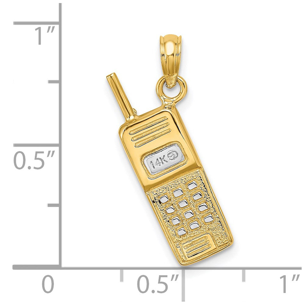 14k Yellow & Rhodium Gold w/ Rhodium 3-D Cell Phone Charm