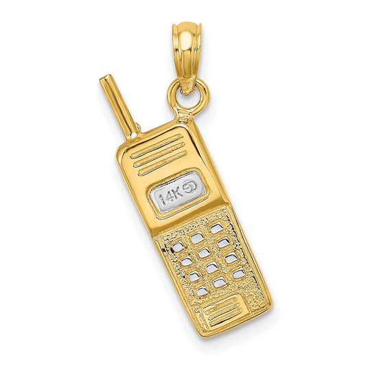 14k Yellow & Rhodium Gold w/ Rhodium 3-D Cell Phone Charm