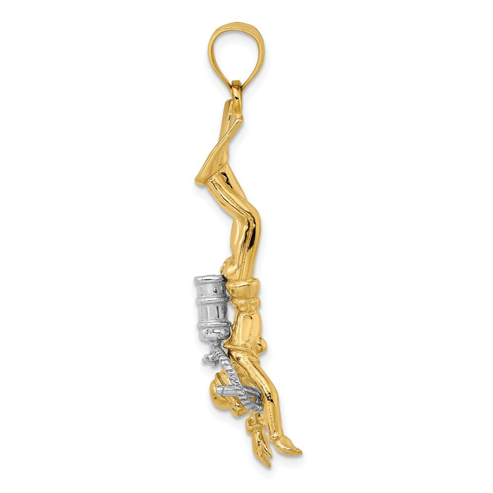 14k Two-tone Gold Two-tone Gold 3-D Female Scuba Diver Charm