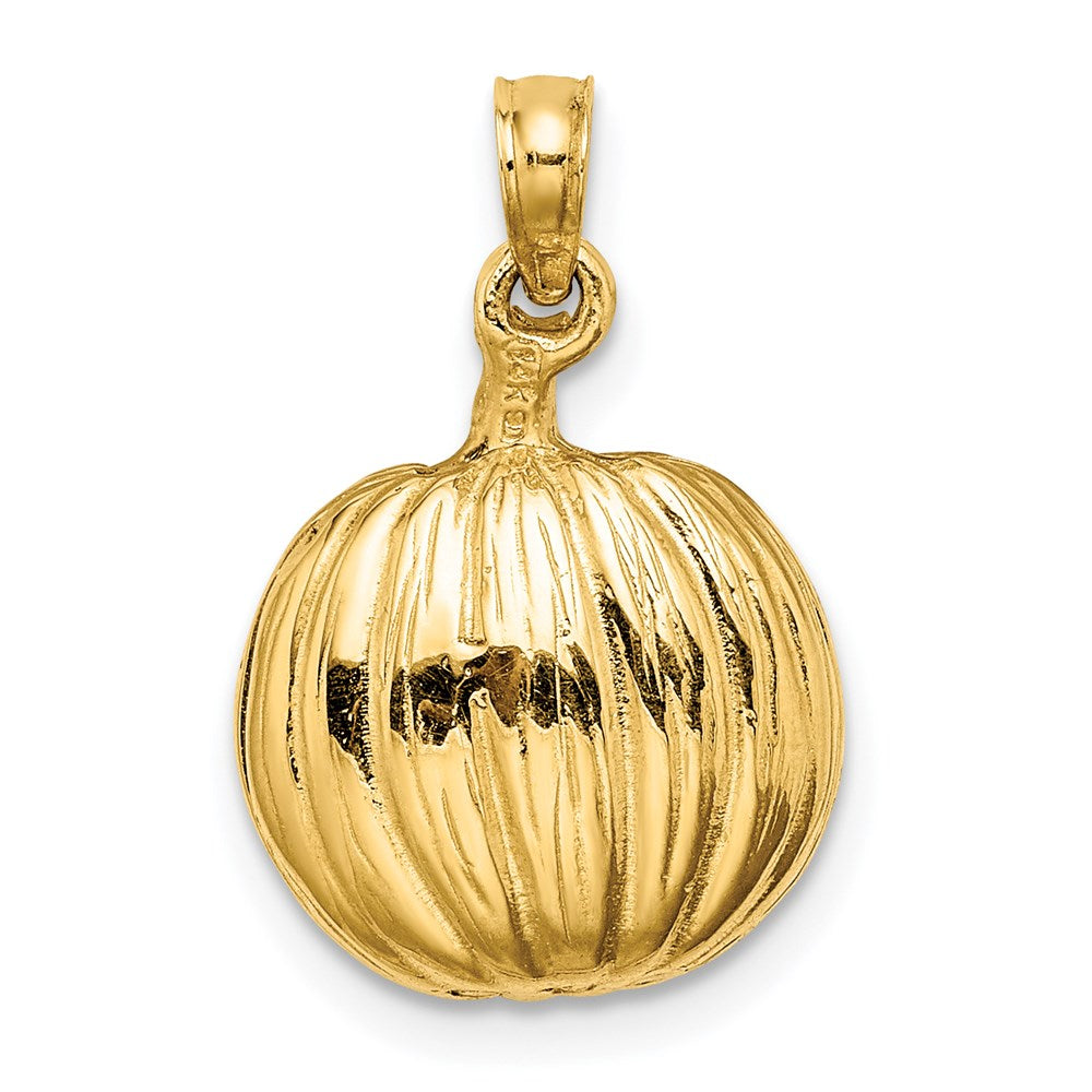 14k Yellow & Rhodium Gold w/Rhodium 3-D Jack-o-Lantern w/Enameled Black Cat and Moon Charm