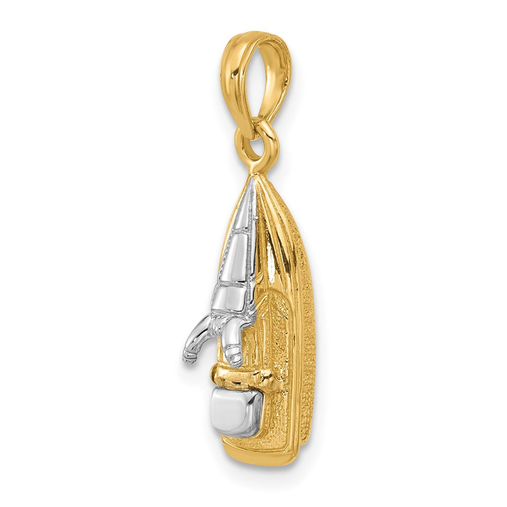 14k Yellow & Rhodium Gold w/Rhodium 3-D Wave Runner W/ Moveable Seat Charm