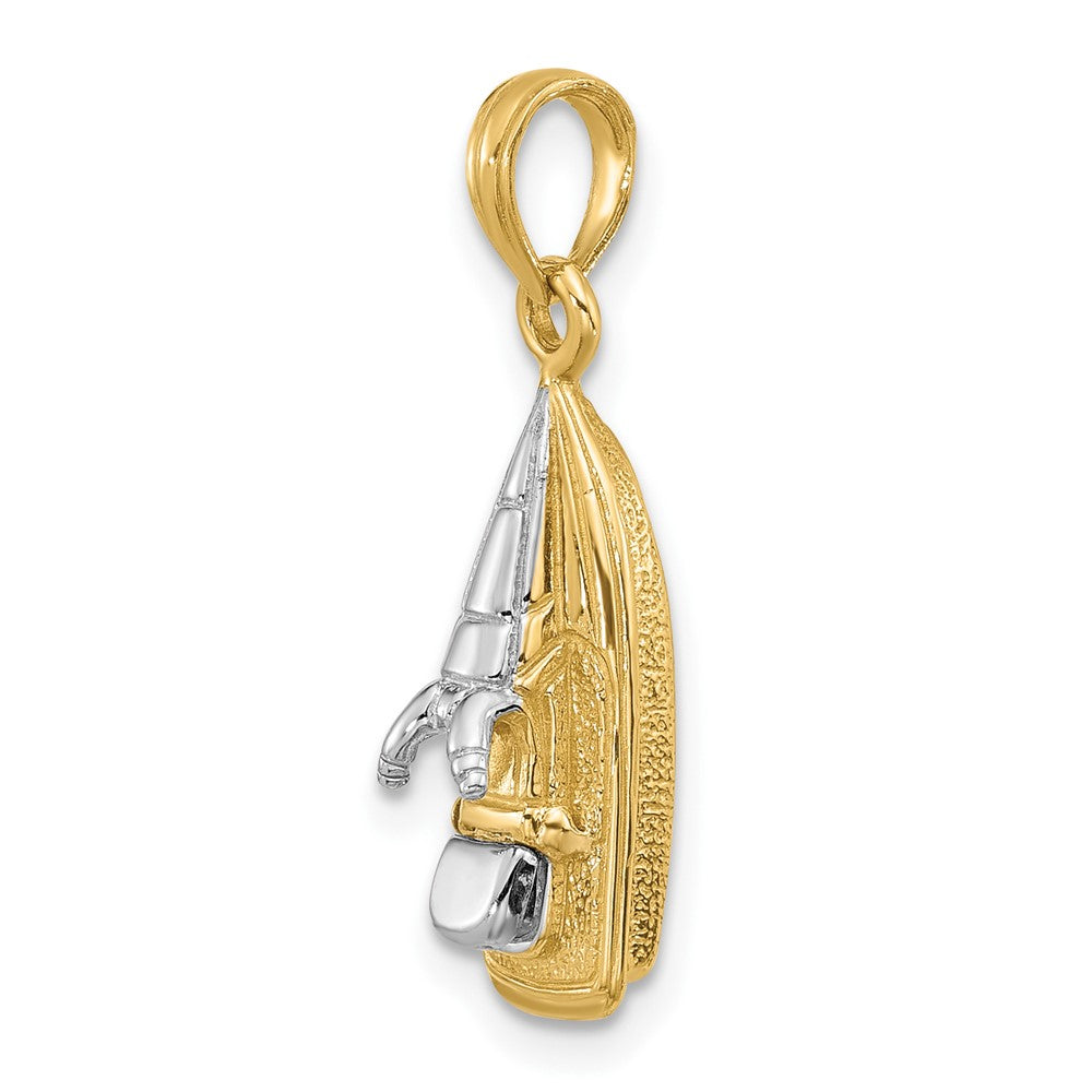 14k Yellow & Rhodium Gold w/Rhodium 3-D Wave Runner W/ Moveable Seat Charm