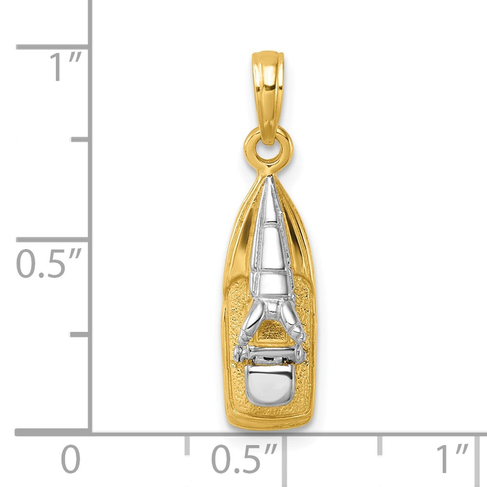 14k Yellow & Rhodium Gold w/Rhodium 3-D Wave Runner W/ Moveable Seat Charm