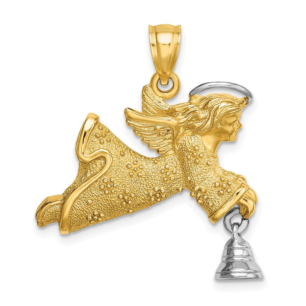 14k Two-tone Gold w/Rhodium Flying Angel w/ Moveable Bell Charm