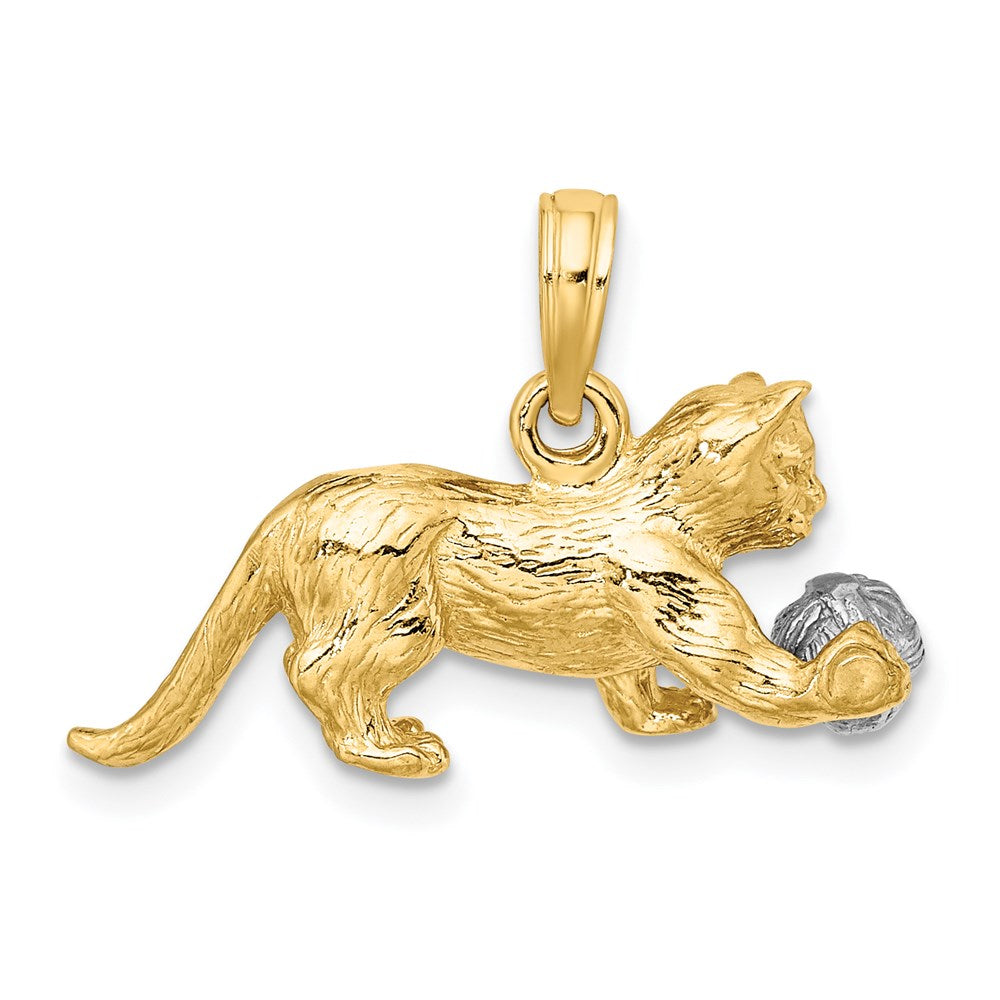 14k Two-tone Gold Two-tone Gold 3-D Cat Playing with Moveable Ball Charm