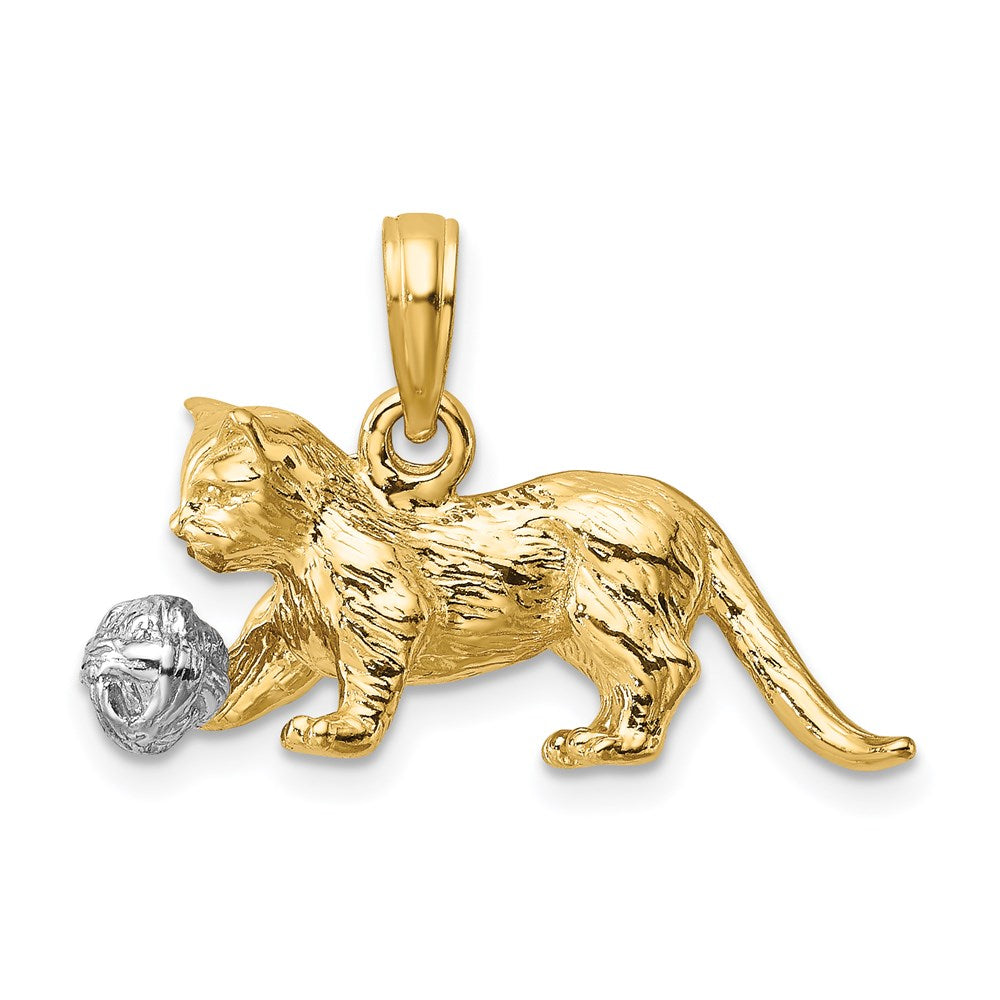 14k Two-tone Gold Two-tone Gold 3-D Cat Playing with Moveable Ball Charm