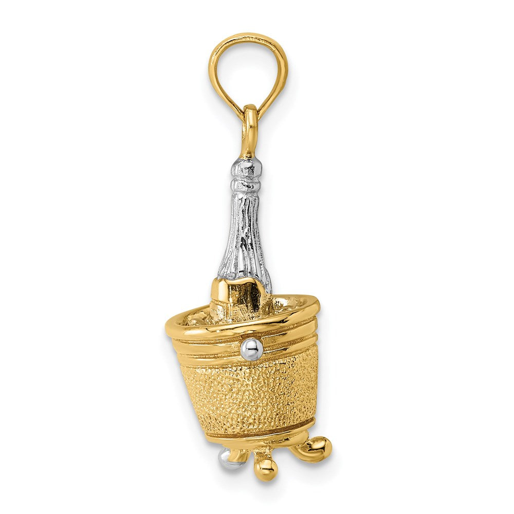 14k Yellow & Rhodium Gold w/Rhodium 3-D Champagne Bottle In Ice Bucket Charm