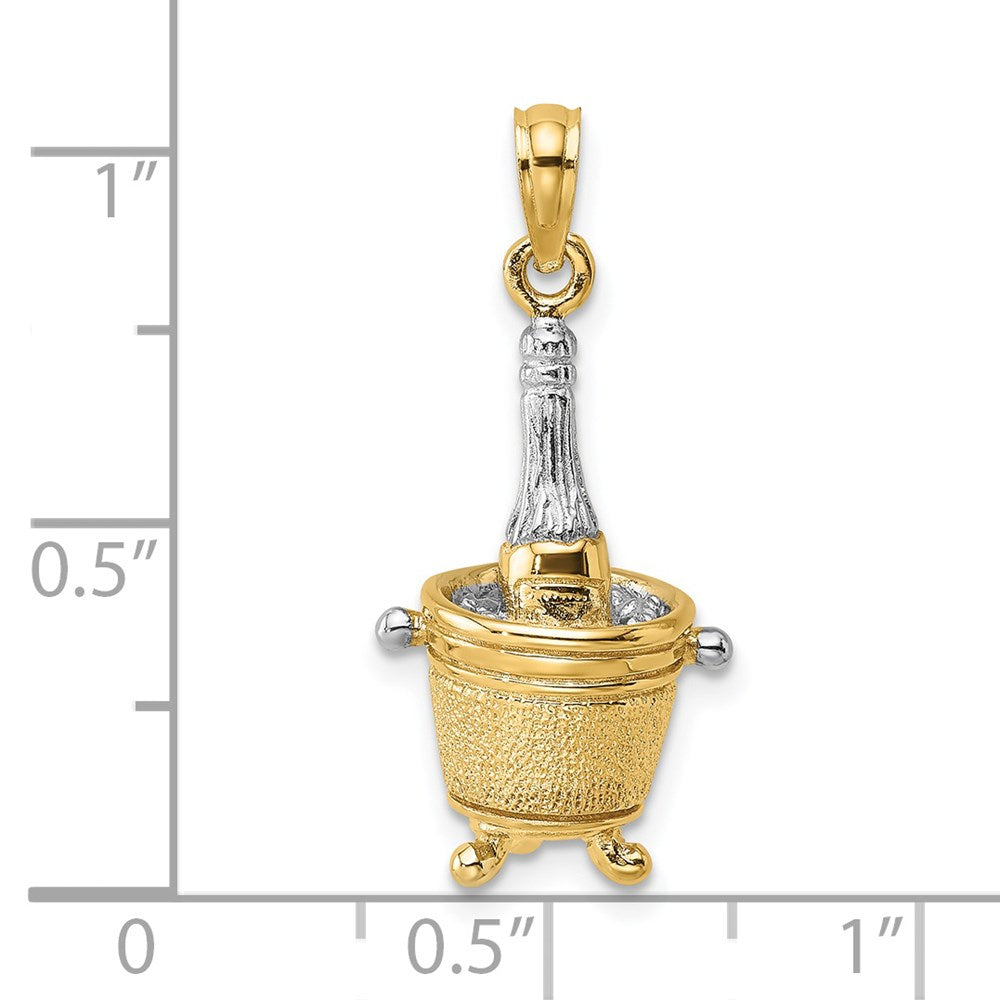 14k Yellow & Rhodium Gold w/Rhodium 3-D Champagne Bottle In Ice Bucket Charm