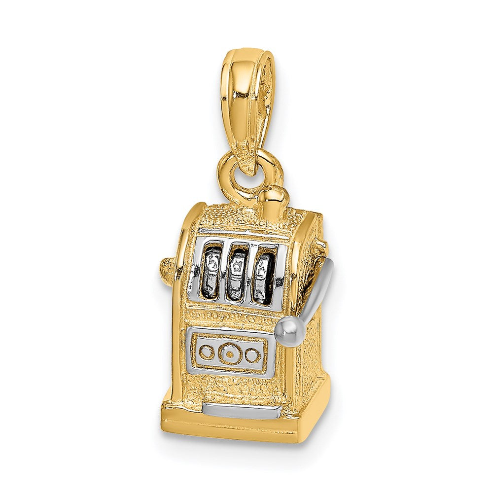 14k Yellow & Rhodium Gold Rhodium 3D Slot Machine w/Moveable Handle Charm