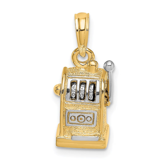 14k Yellow & Rhodium Gold Rhodium 3D Slot Machine w/Moveable Handle Charm