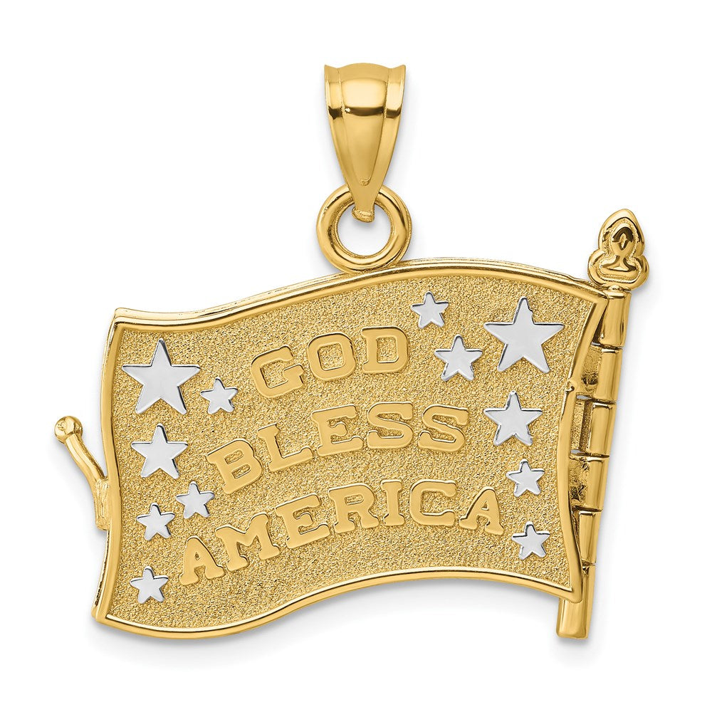 14k Yellow & Rhodium Gold w/Rhodium 3-D Pledge Allegiance Flag Book Moveable Charm