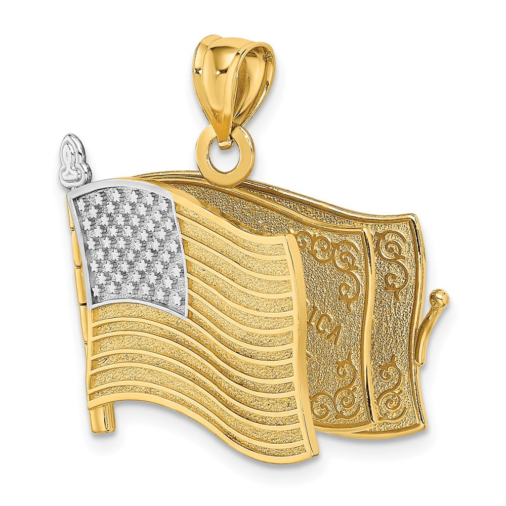 14k Yellow & Rhodium Gold w/Rhodium 3-D Pledge Allegiance Flag Book Moveable Charm