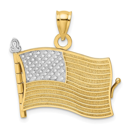 14k Yellow & Rhodium Gold w/Rhodium 3-D Pledge Allegiance Flag Book Moveable Charm