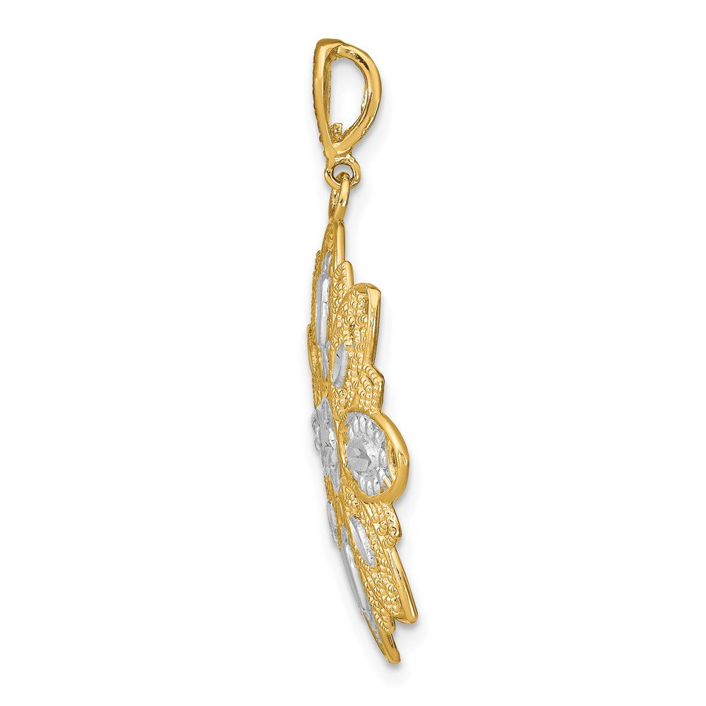 14k Yellow & Rhodium Gold w/Rhodium D/C and Filigree Flower Charm