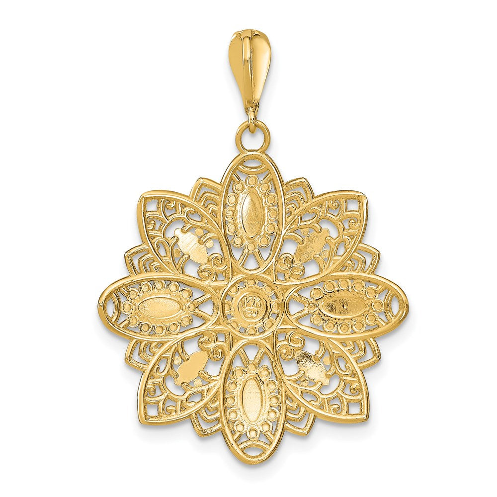 14k Yellow & Rhodium Gold w/Rhodium D/C and Filigree Flower Charm