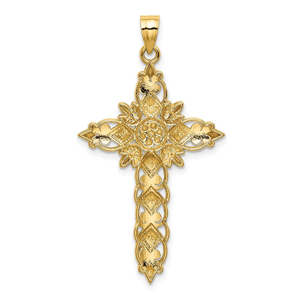 14k Yellow & Rhodium Gold W/ Rhodium D/C Cross Charm