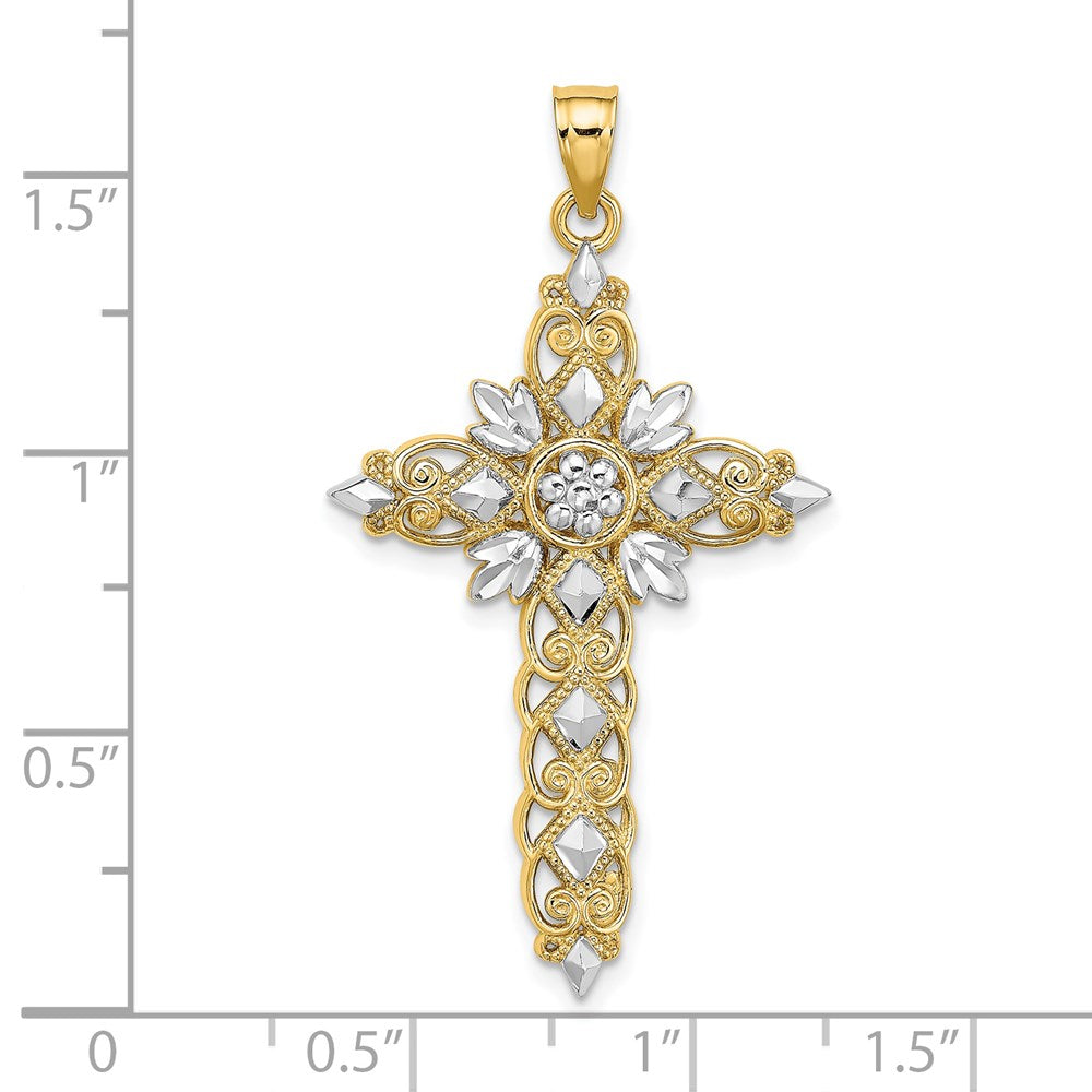 14k Yellow & Rhodium Gold W/ Rhodium D/C Cross Charm