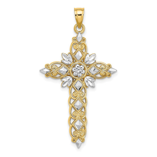 14k Yellow & Rhodium Gold W/ Rhodium D/C Cross Charm