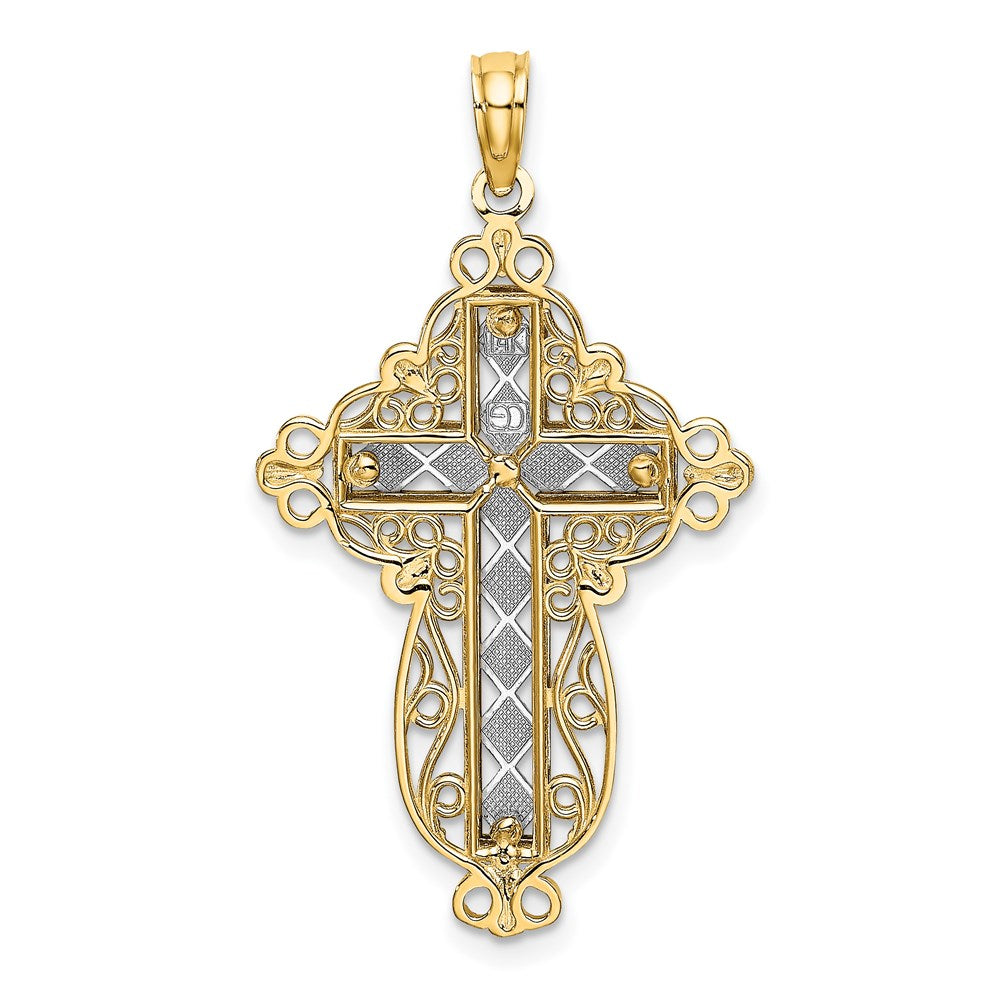 14k Two-tone Gold 2-D and D/C Filigree Cross Charm