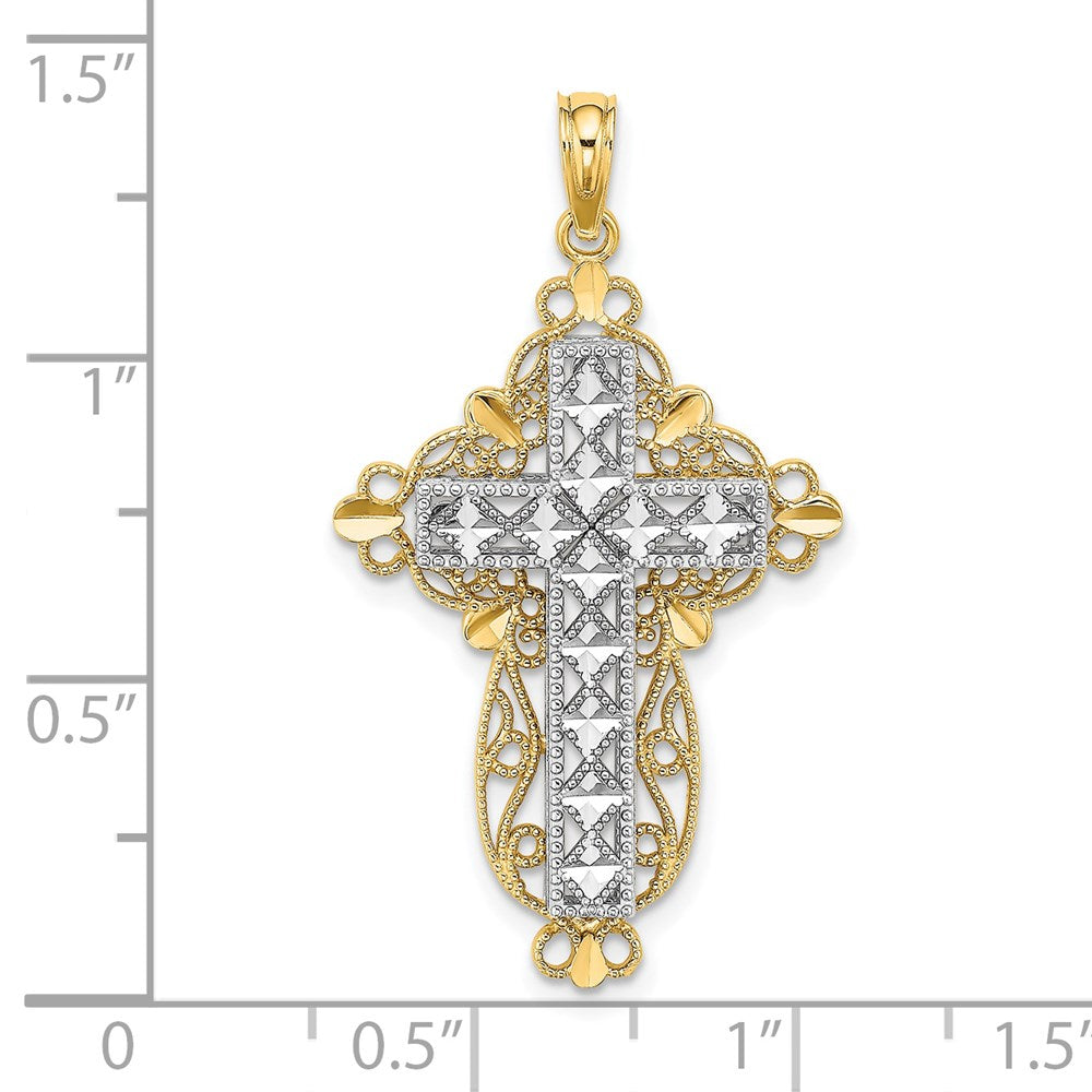 14k Two-tone Gold 2-D and D/C Filigree Cross Charm