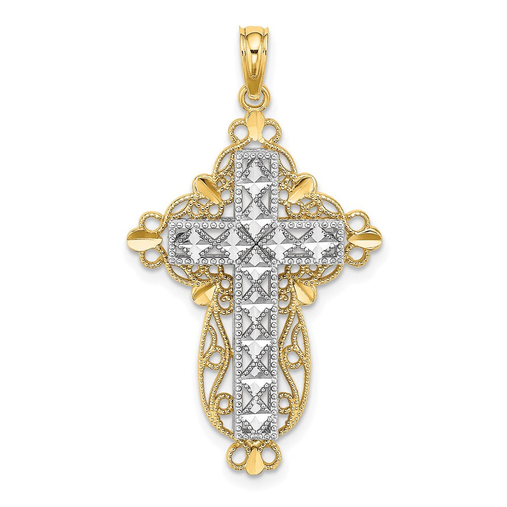 14k Two-tone Gold 2-D and D/C Filigree Cross Charm