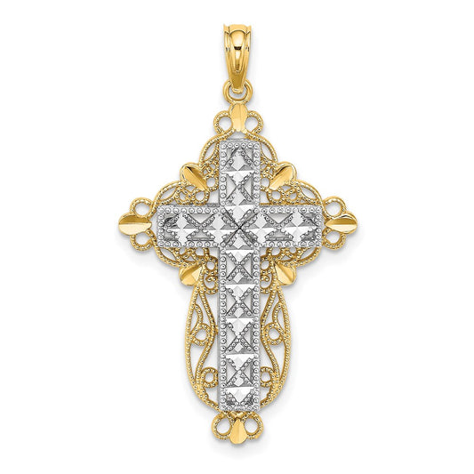 14k Two-tone Gold 2-D and D/C Filigree Cross Charm