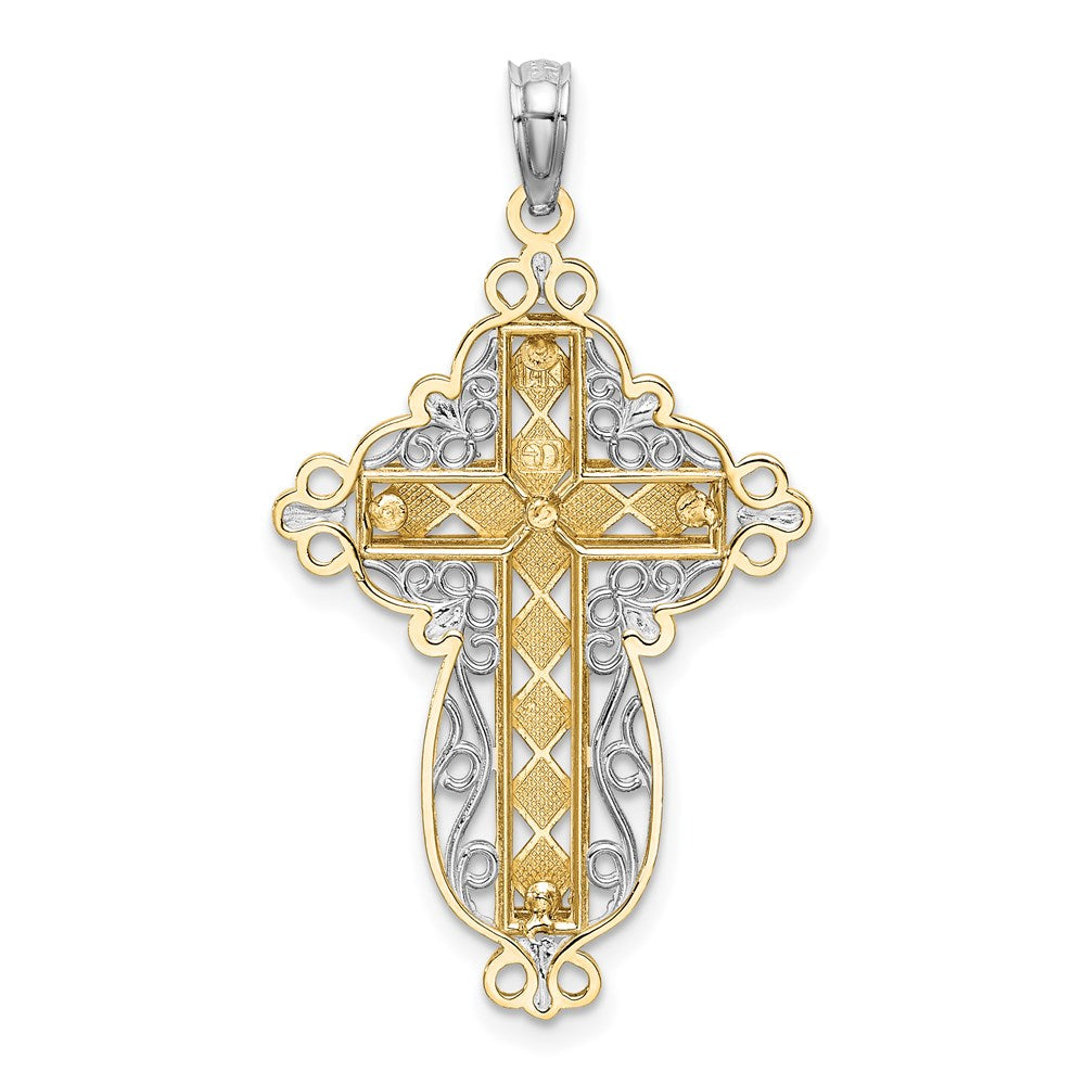 14k Two-tone Gold Two-tone Gold D/C Filigree Cross Charm