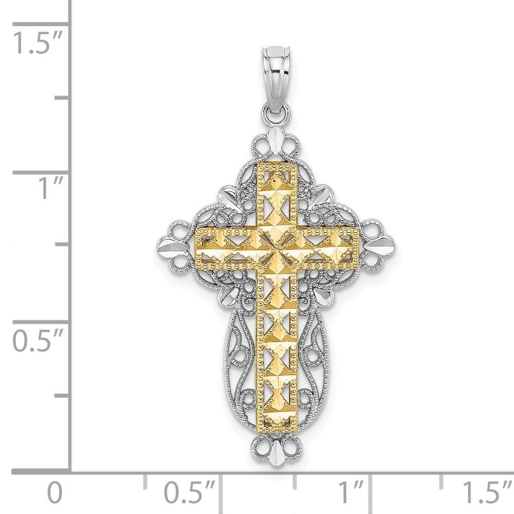 14k Two-tone Gold Two-tone Gold D/C Filigree Cross Charm