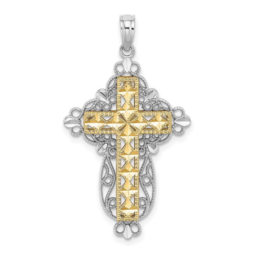 14k Two-tone Gold Two-tone Gold D/C Filigree Cross Charm