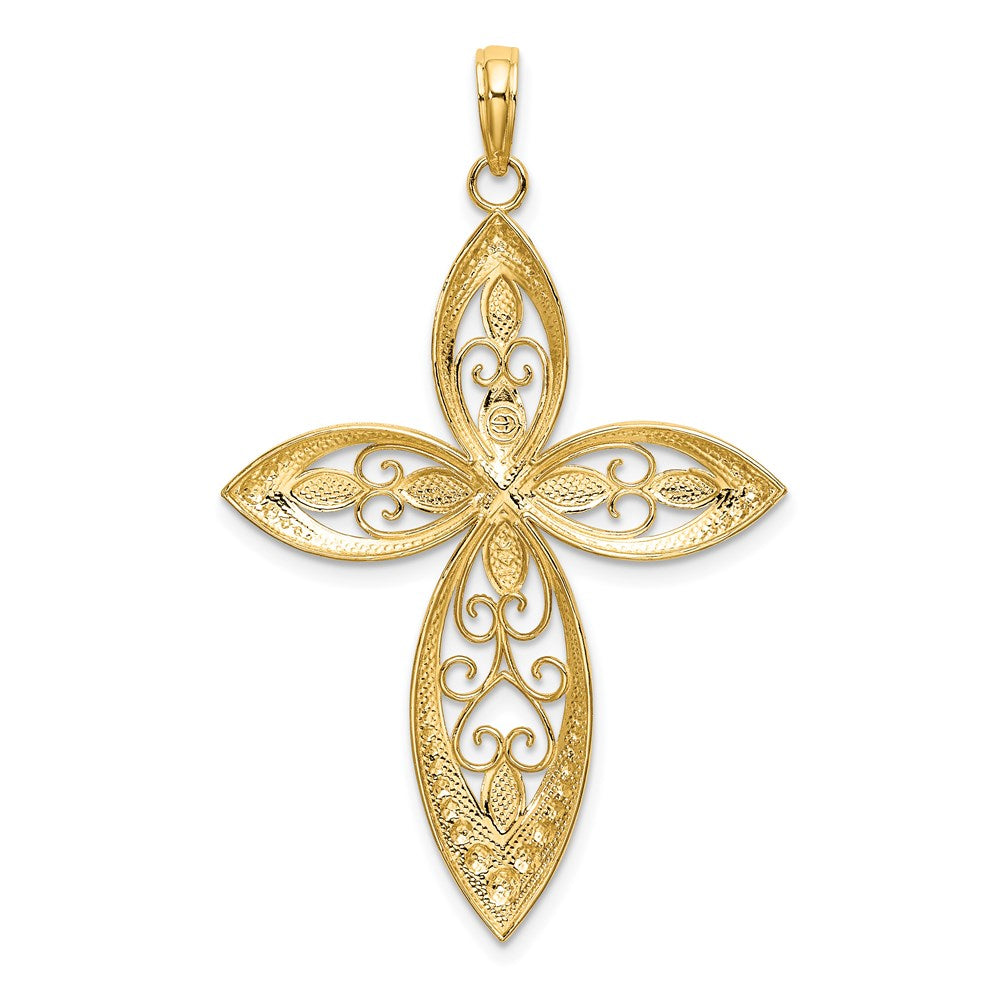 14k Yellow & Rhodium Gold W/ Rhodium Beaded Filigree Cross Charm