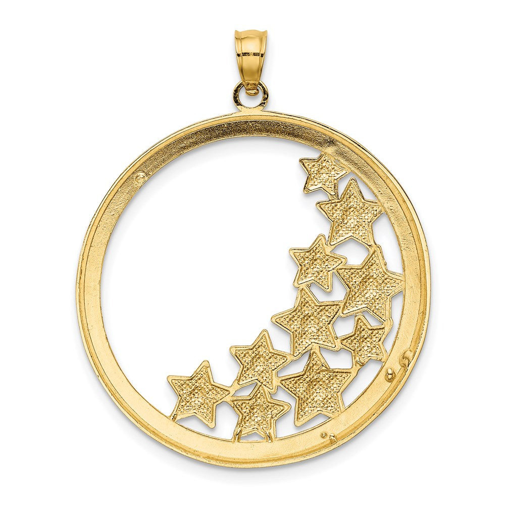 14k Yellow & Rhodium Gold w/Rhodium Stars in Round Frame Charm