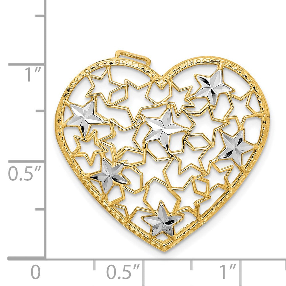 14k Yellow & Rhodium Gold w/Rhodium Heart w/Cut-out Stars Pendant