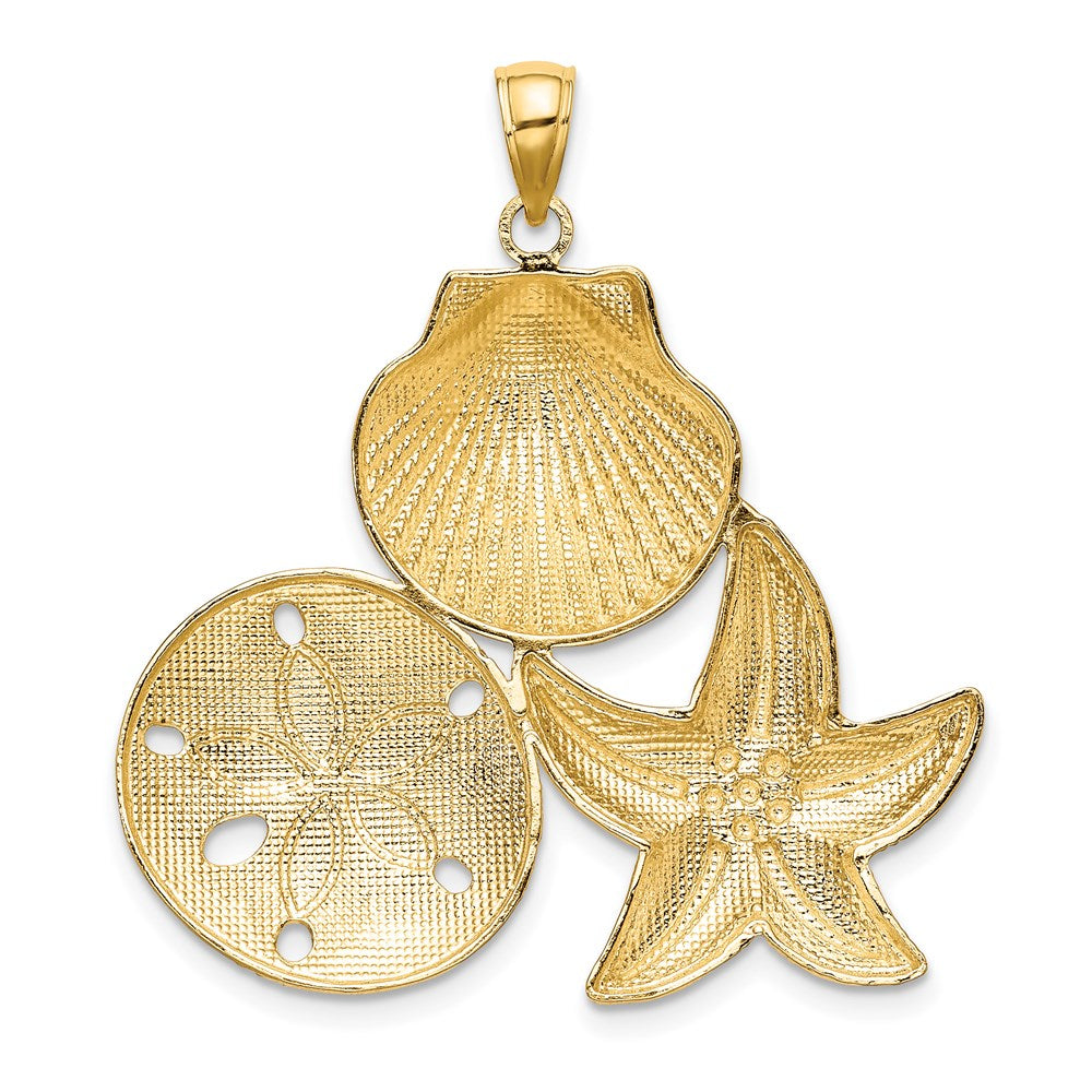 14k Yellow & Rhodium Gold with White Rhodium Scallop Starfish and Sand Dollar Charm