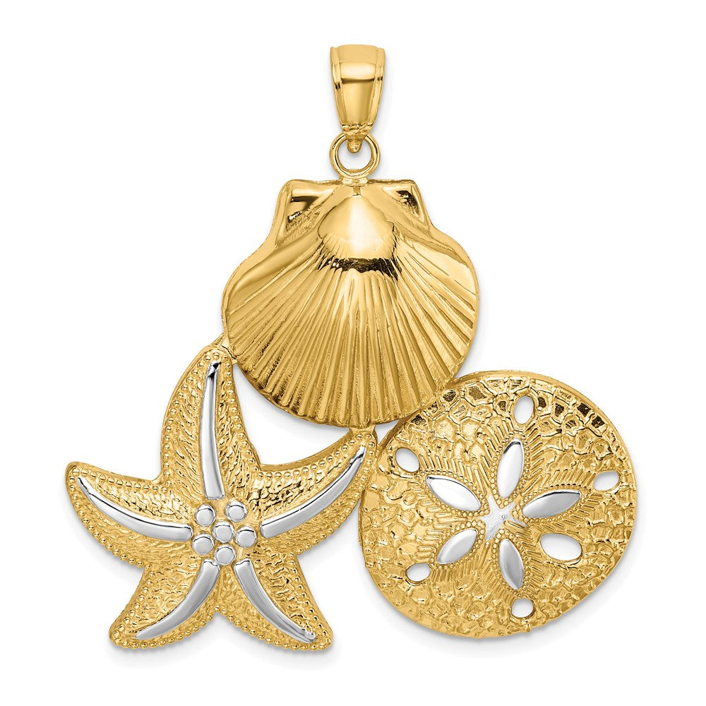 14k Yellow & Rhodium Gold with White Rhodium Scallop Starfish and Sand Dollar Charm