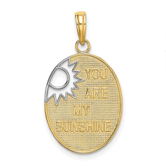 14k Yellow & Rhodium Gold w/Rhodium YOU ARE MY SUNSHINE Cut-out Sun Charm