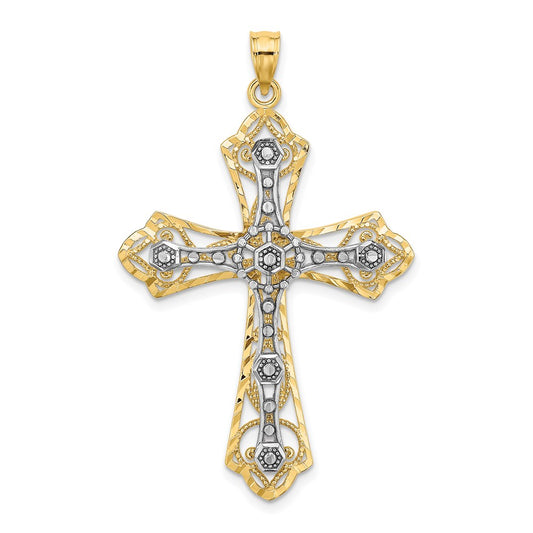 14k Two-tone Gold Two-tone Gold and D/C Filigree Cross Charm