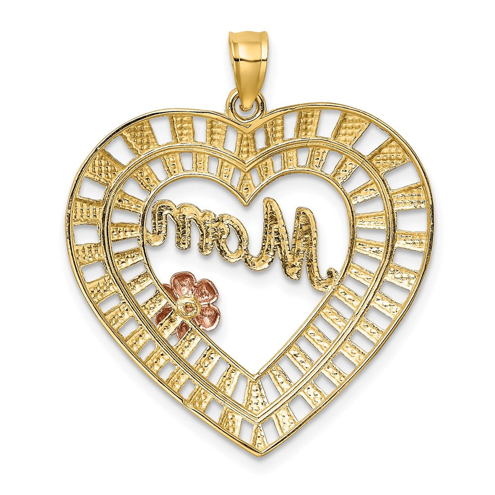 14k Two-tone Gold w/White Rhodium D/C  MOM Heart Charm