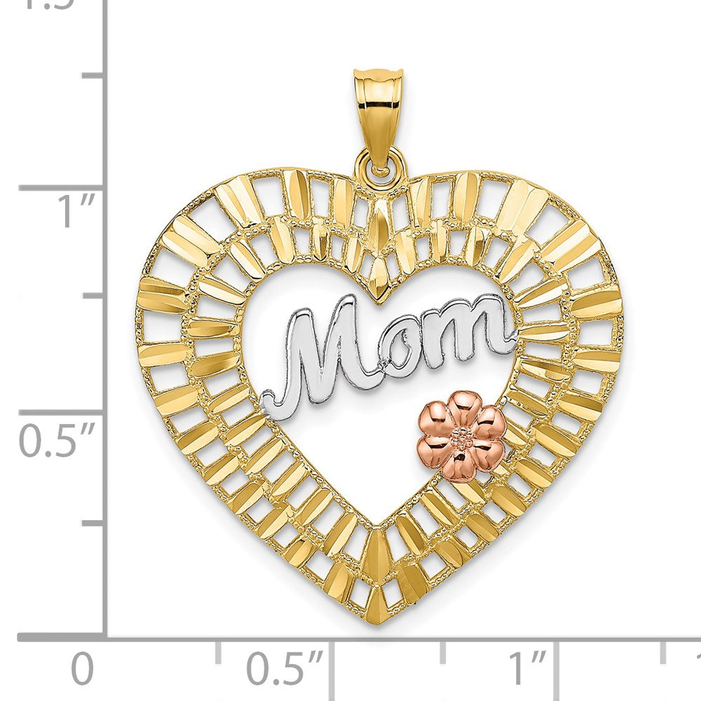 14k Two-tone Gold w/White Rhodium D/C  MOM Heart Charm