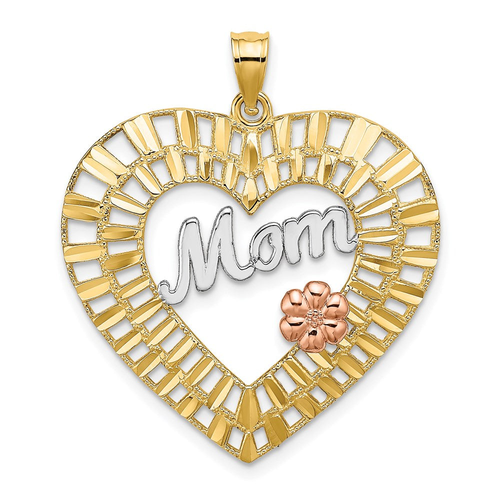 14k Two-tone Gold w/White Rhodium D/C  MOM Heart Charm