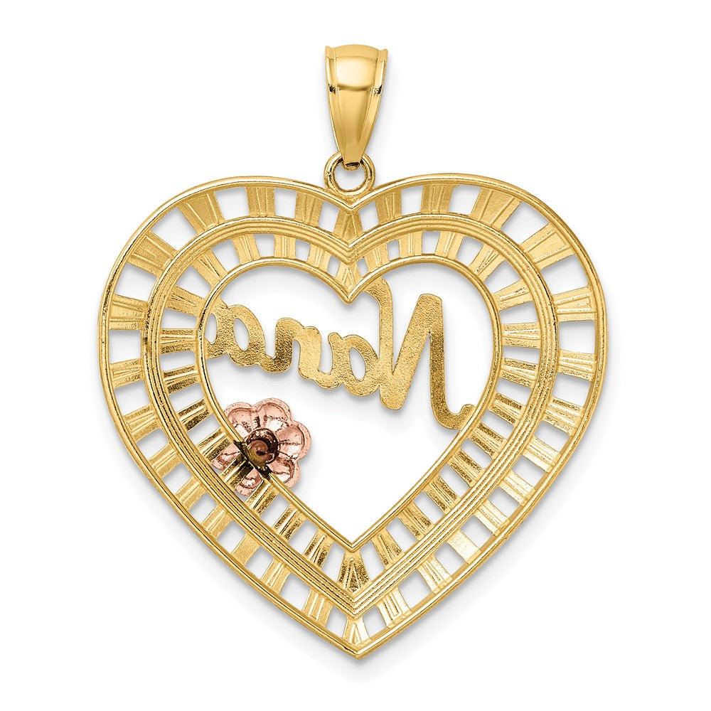 14k Two-tone Gold w/White Rhodium NANA Heart w/Flowers Charm