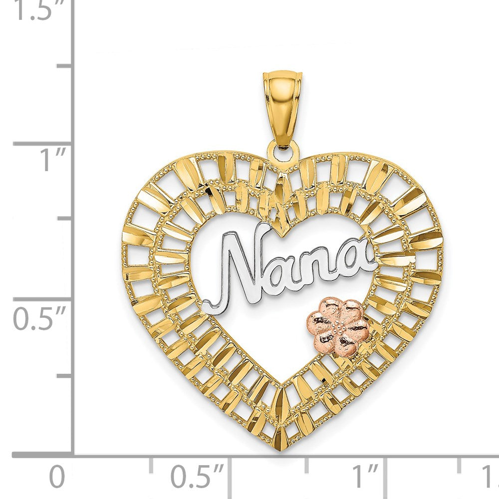 14k Two-tone Gold w/White Rhodium NANA Heart w/Flowers Charm