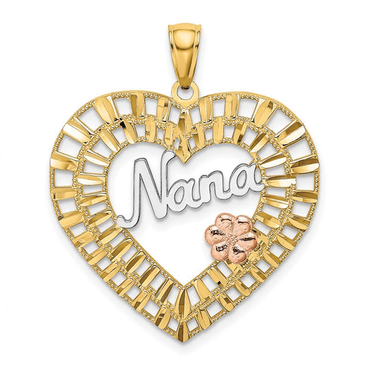 14k Two-tone Gold w/White Rhodium NANA Heart w/Flowers Charm