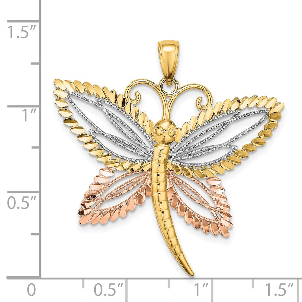 14k Two-tone Gold with White Rhodium Dragonfly w/Beaded D/C Wings Charm