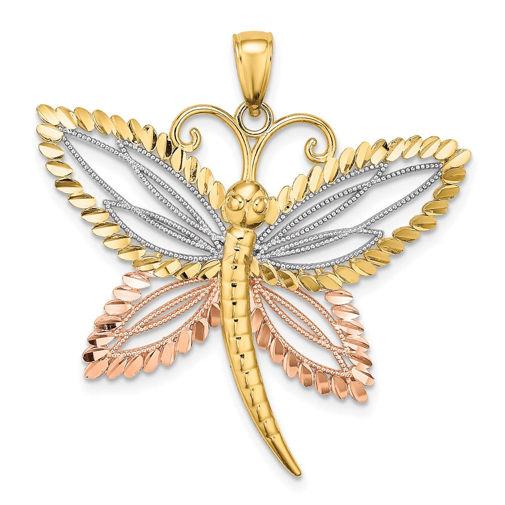 14k Two-tone Gold with White Rhodium Dragonfly w/Beaded D/C Wings Charm