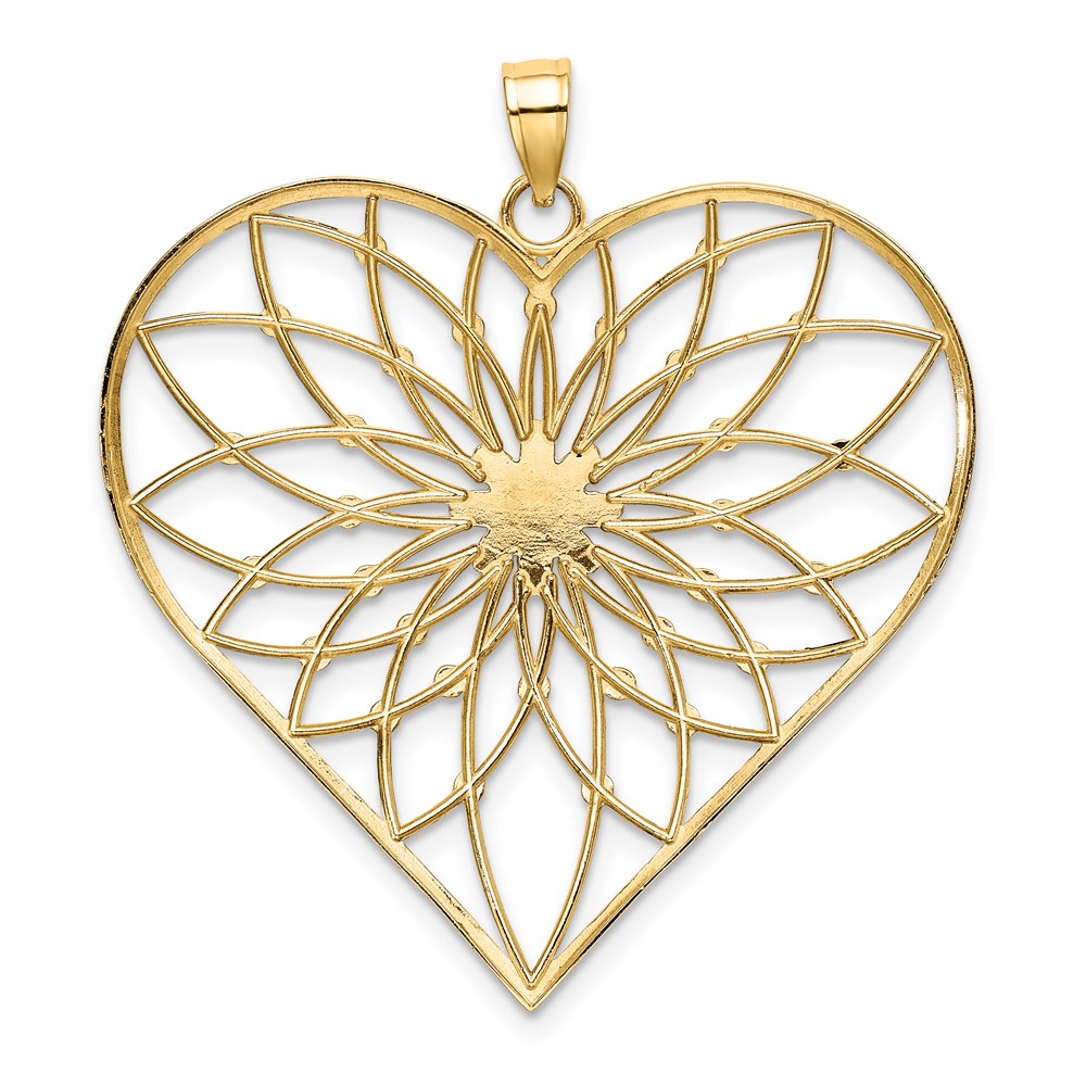 14k Yellow & Rhodium Gold with White Rhodium Diamond-cut Large Filigree Heart Pendant